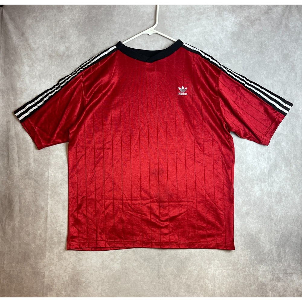 VINTAGE Adidas Jersey Mens XL Red Striped Soccer Football Shirt 90s Made in USA